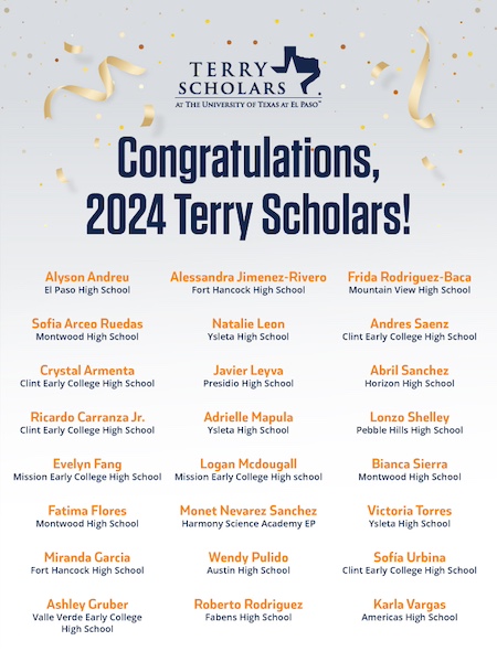 Twenty-four high school seniors will receive full-ride scholarships to attend The 山ּ of Texas at El Paso, as well as $5,000 to fund a study-abroad experience, thanks to the Terry Foundation. The cohort includes the first-ever awardees from Fort Hancock, Texas.  