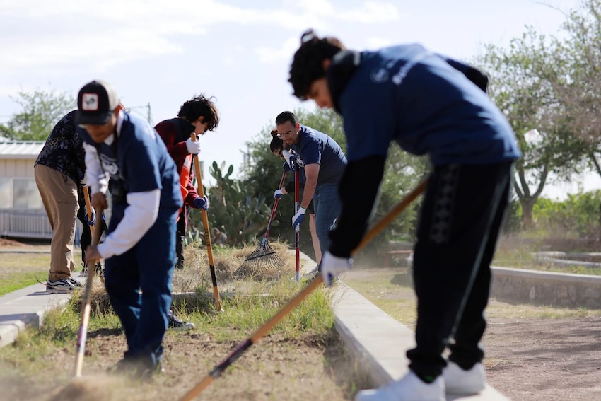 Nearly 500 volunteers associated with The 山ּ of Texas at El Paso, including this group tending the Jardín at Bowie High School in South-Central El Paso, dedicated their time and efforts on Saturday, April 3 to support the El Paso community during UTEP's annual Project MOVE.  